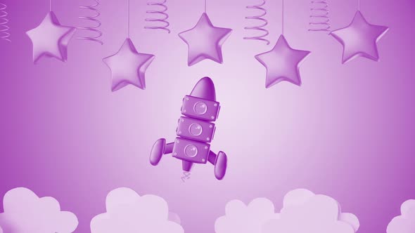 3d Cartoon Toy Rocket And Stars Purple Kids Background