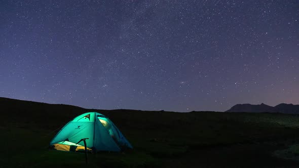 Lovely Sexy Couple in Blue Camp with Blue Tent in Azerbaijan Ardabil Highlands Glassy Crystal Night alt