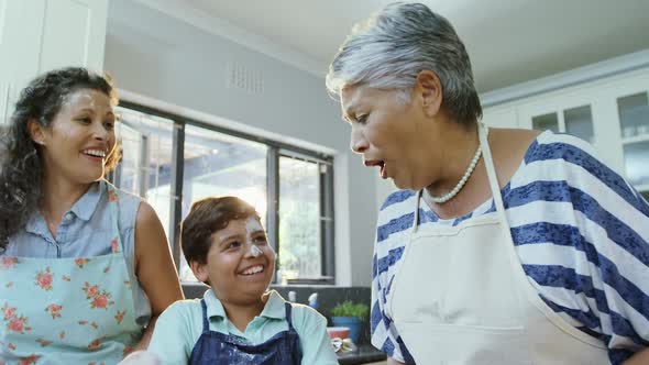 Mother, son and granny having fun while preparing cookies 4K 4k alt
