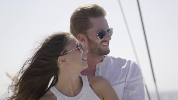 Happy Smiling Couple on Sailing Yacht Slow Motion