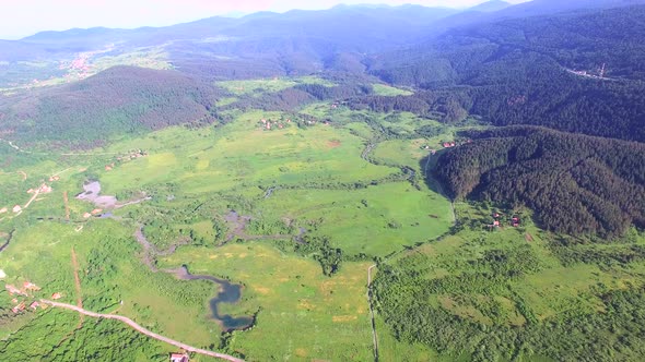 Aerial view of Jesenica river and surrounding in Croatian region Lika. alt