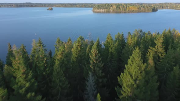 The View of the Lake Saimaa with the Tall Trees on the Islands alt