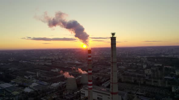 Pipes Pollute the Atmosphere of the Industry with Smoke Pollution Near the City alt