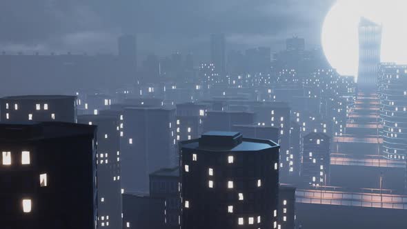 Skyline of City with Skyscrapers During Night Bridges and Modern Architecture alt