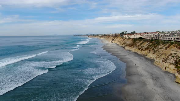 Aerial View of Solana Beach and Cliff, California Coastal Beach with Blue Pacific Ocean alt
