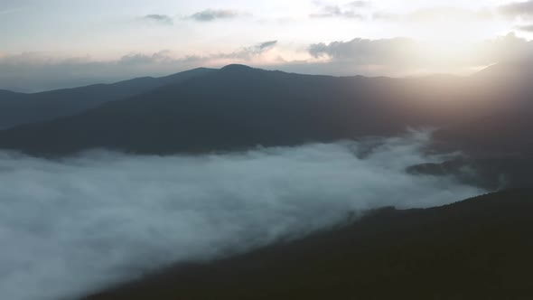 Mountain Sunrise Landscape Morning Fog in Valley
