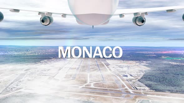 Commercial Airplane Over Clouds Arriving Country Monaco