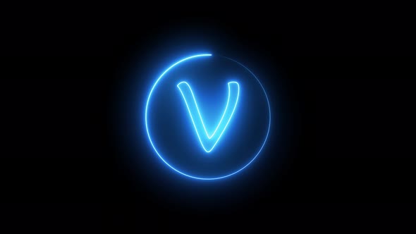 Glowing neon line in a circular path around the V alphabet. Vd 392 alt