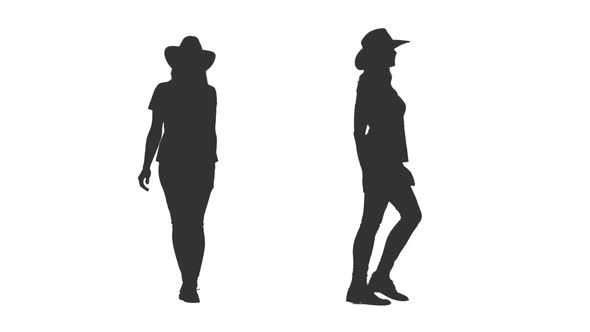 Walking Female Silhouette in Cowboy Hat, Alpha Channel alt