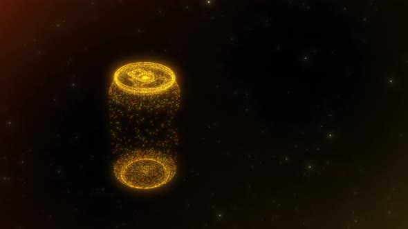 A hologram of an aluminum can rotates in a space with particles alt