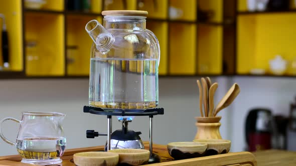 Boiling Transparent Glass Teapot On Gas Burner