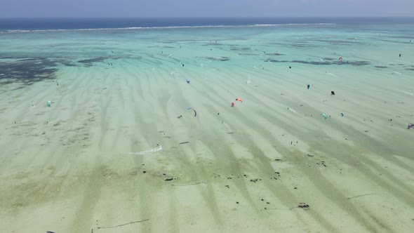 Zanzibar Tanzania  Kitesurfing Near the Shore Slow Motion alt