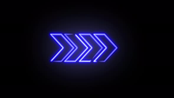Abstract seamless 4K video animation. Video animation of glowing neon arrows in blue