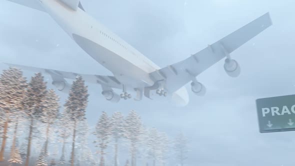 Airplane Arrives to Prague In Snowy Winter alt
