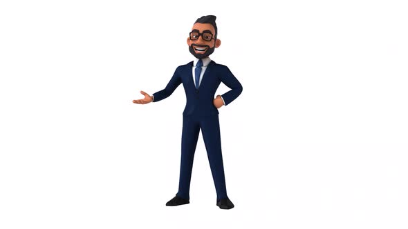 Fun 3D cartoon animation of an indian businessman with alpha alt