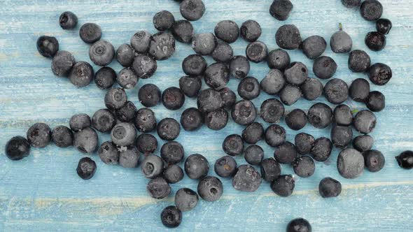 Timelapse Footage of Freezing Fruits, Berries on Blue Surface. Frozen Food. Frosting of Blueberry alt