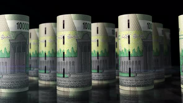 Iranian Rial money banknotes rolls seamless loop alt