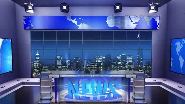 3D Virtual News Studio With Night City Background And Floodlights Loop 6 alt
