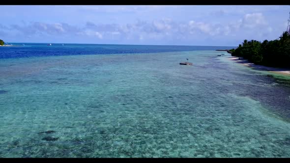 Aerial travel of relaxing sea view beach vacation by clear ocean with white sand background of a day alt