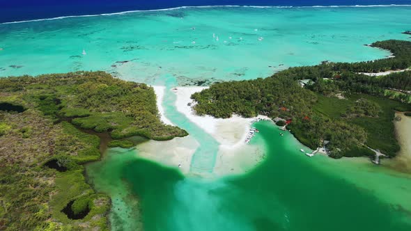 Ile AUX cErfs Island on the East Coast of Mauritius and Turquoise Lagoon in the Indian Ocean