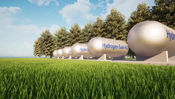 H2 Hydrogen Station on Green Grass Landscape Eco Clean Energy alt