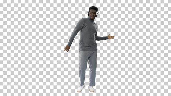 Passionate African american man listening, Alpha Channel alt