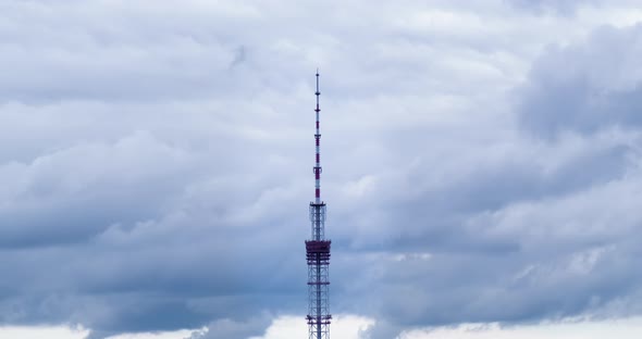 Footage Telecom Antenna Tower Background of Time Lapse Gray Moving Clouds alt