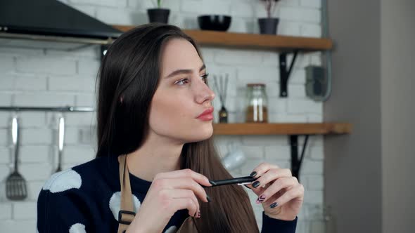 Close up thoughtful woman housewife thinks solution problem holiday food menu alt