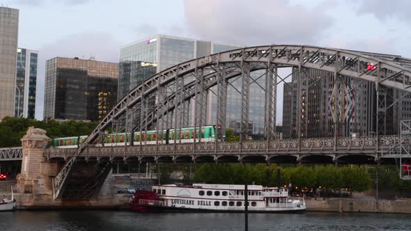 Paris, France,  Austerlitz bridge over river Seine with subway passing
