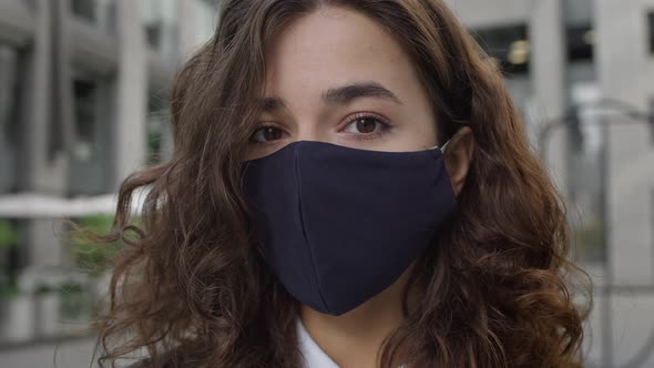 Face Of Young Girl In Protective Mask Against Infections And Viruses