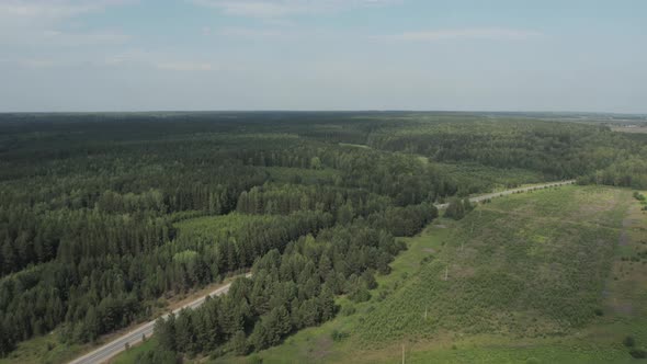 Asphalt road between forest in Ural