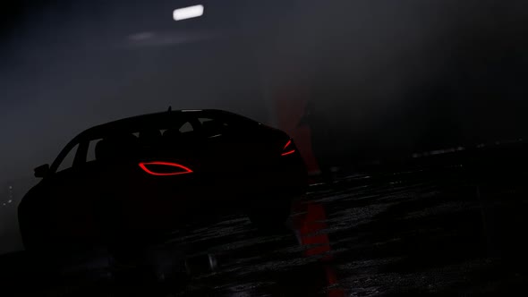 Luxury Red Sports Car at Night Parking Garage alt