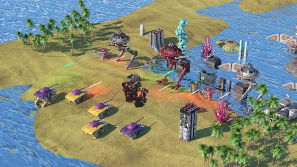 Fake Sci-Fi RPG loop video game gameplay. Battle with spaceships and robots render 3d alt