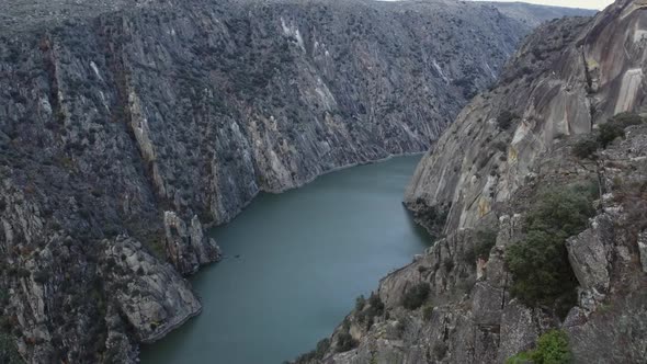 Steep granite walls of dramatic Douro River reservoir: Spain, Portugal alt