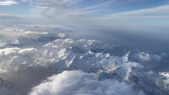 Scenery Arial shot off mountains in Northern Norway with snow covered peaks, Lofoten Islands, Northe alt