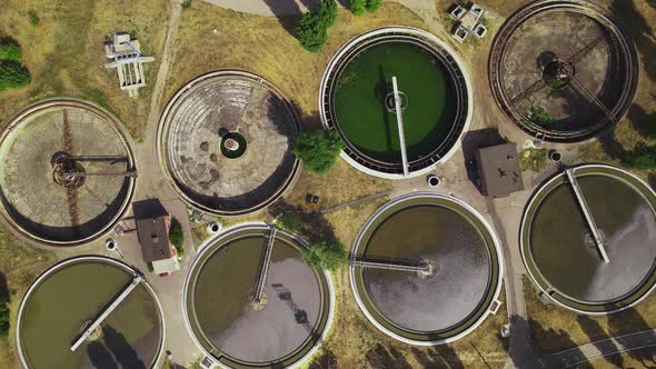 View from above of the sewage waters treatment plants alt