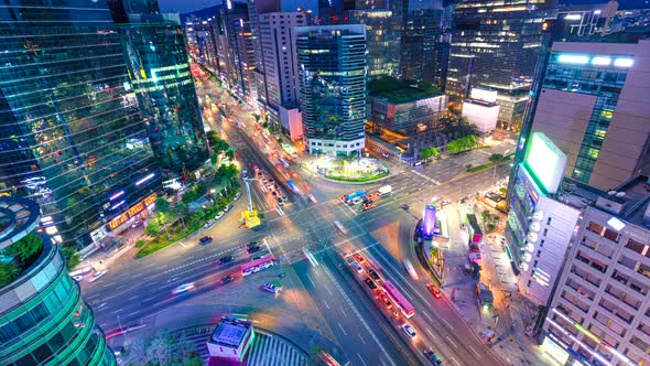 Time Lapse Traffic at night in Gangnam District in Seoul  South Korea