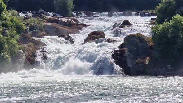 View of Rhine falls (Rheinfalls).The famous rhine falls in the swiss near the city of Schaffhausen