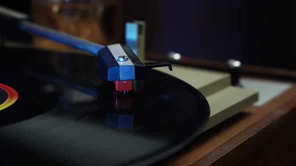 33 RPM Vinyl Record Spinning on Vintage Gramophone From 1960's Close Up alt