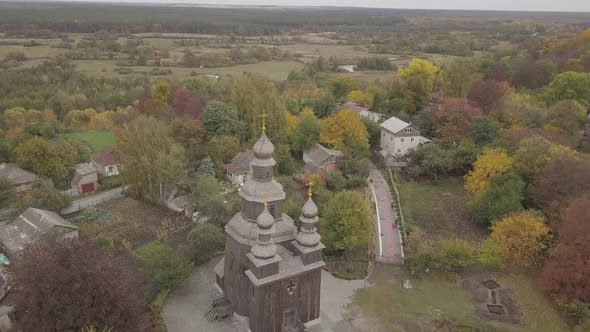 Wooden Cossacks St George Church in Ukrainian Village Sedniv Near Chernihiv