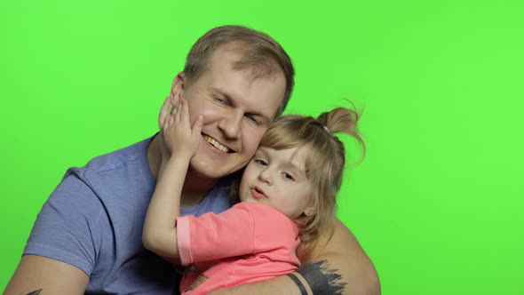 Father and Little Daughter Hugging Each Other. Chroma Key. Fathers Day alt