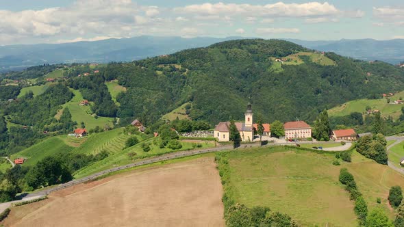 Aerial View of Austrian Vilage Kitzeck in Vineyard Region of Styria alt