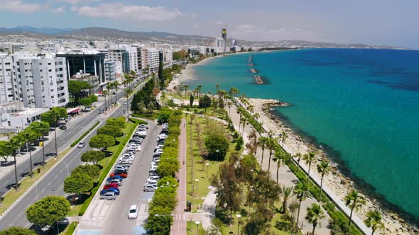 Limassol City Embankment on Sunny Day Aerial View alt