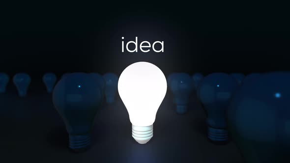 4K Light Bulb on dark Background idea concept