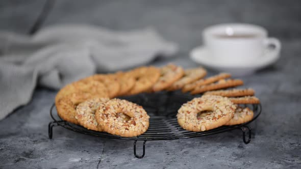 Shortbread Cookie Ring with Peanuts on Cooling Rack