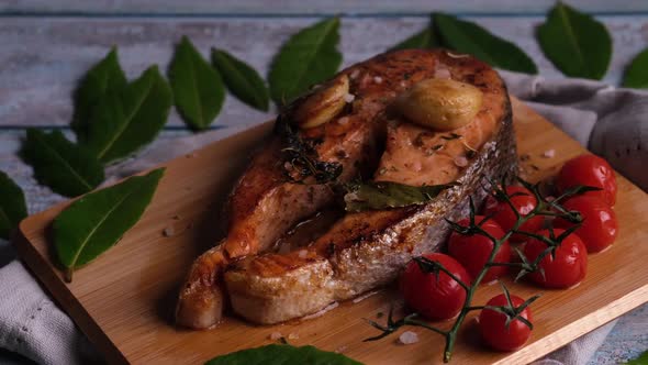 Healthy Food - Atlantic salmon steak with ingredients