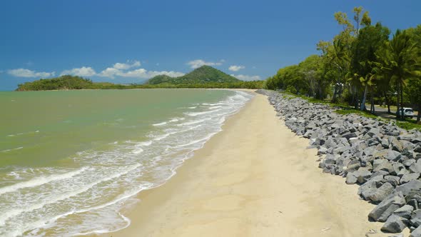 Aerial, Gorgeous View On The Ocean Waves In Clifton Beach In Cairns, Queensland, Australia