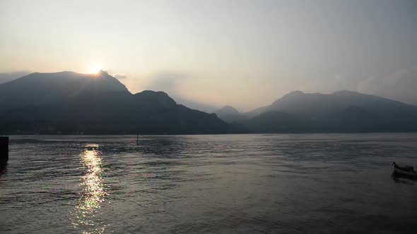 Time Lapse. Sunset on Como lake in Italy.