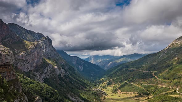 Farrapona Valley Top View Time Lapse in Asturias