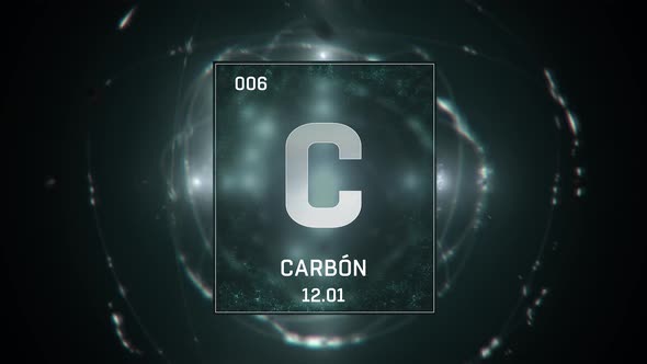Carbon as Element 6 of the Periodic Table on Green Background Spanish Language